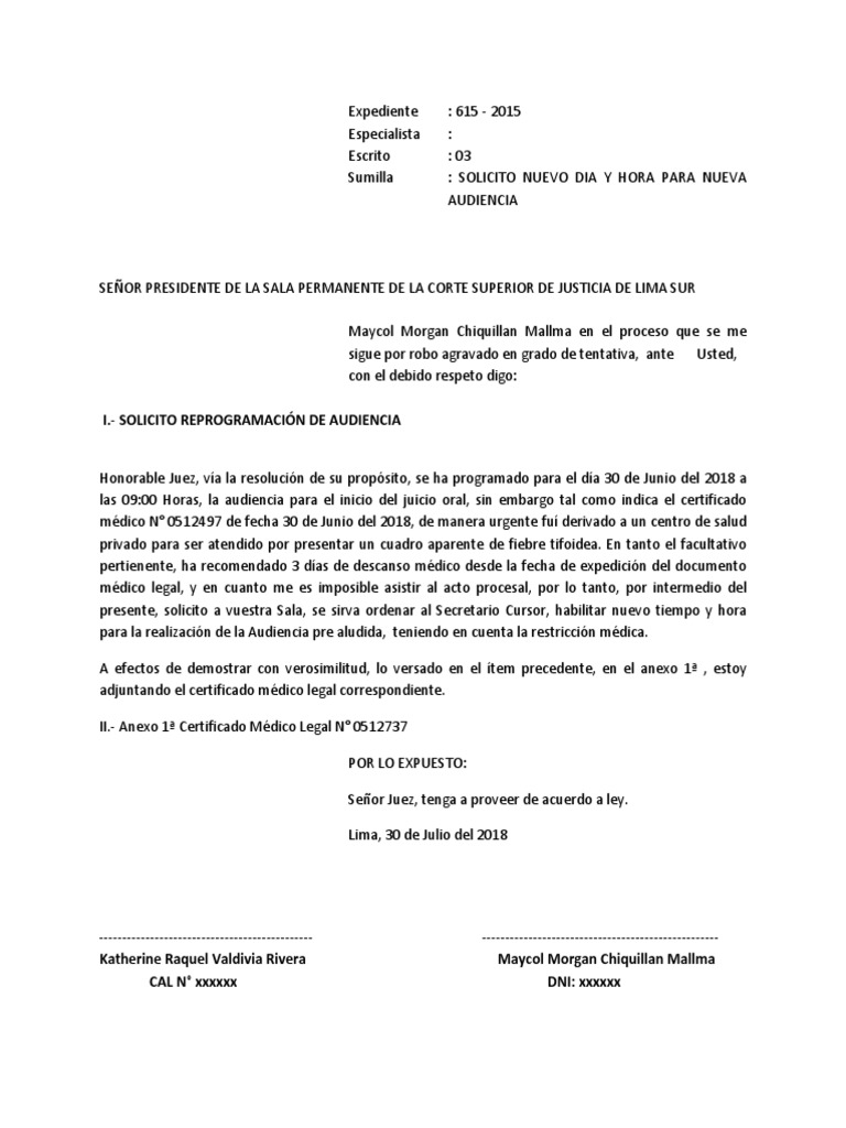 Escrito Reprogramacion de Audiencia Juicio Oral