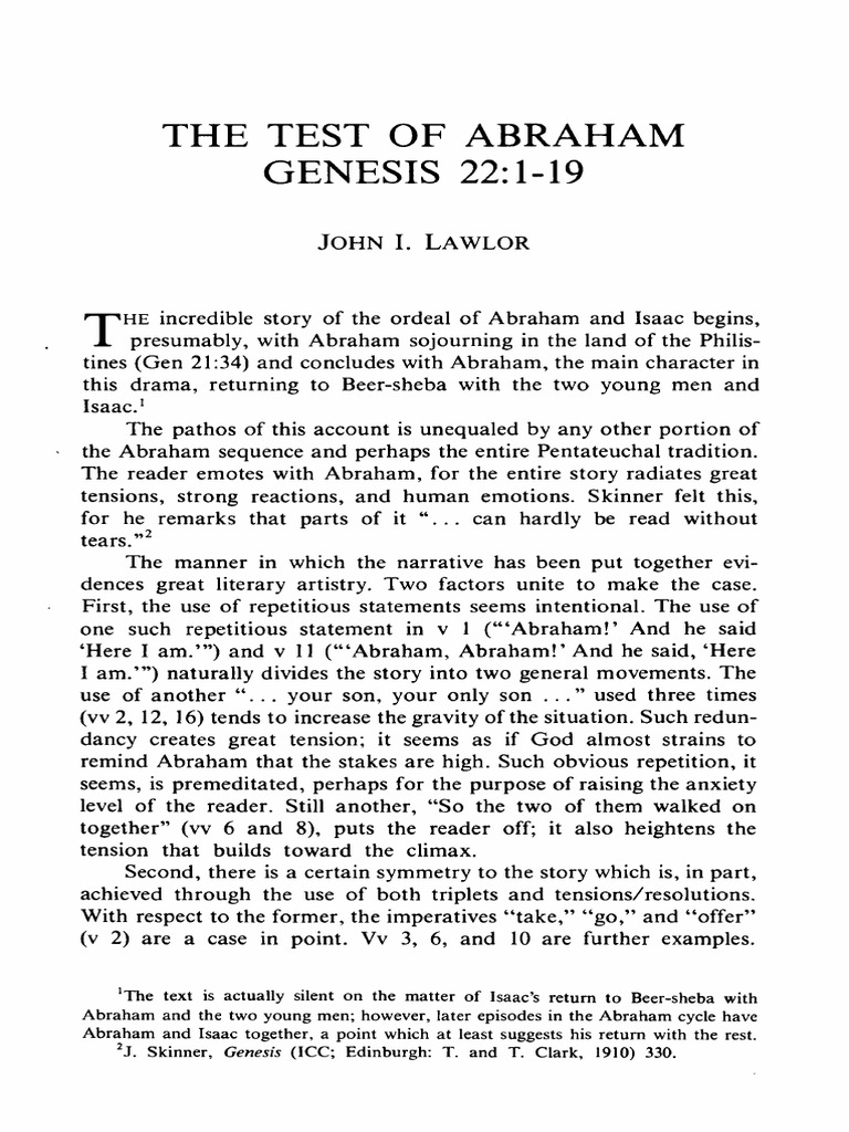 The Test of Abraham GENESIS 22:1-19: 1. Skinner, Genesis (ICC Edinburgh ...