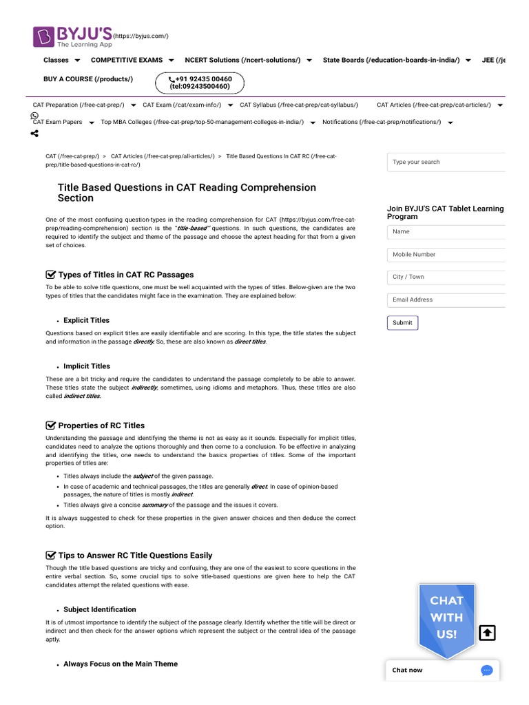 Title Based Question in CAT RC Section - Details & Strategies | PDF ...
