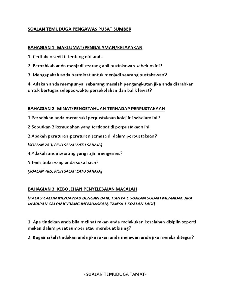 Soalan Temuduga Pss Pdf