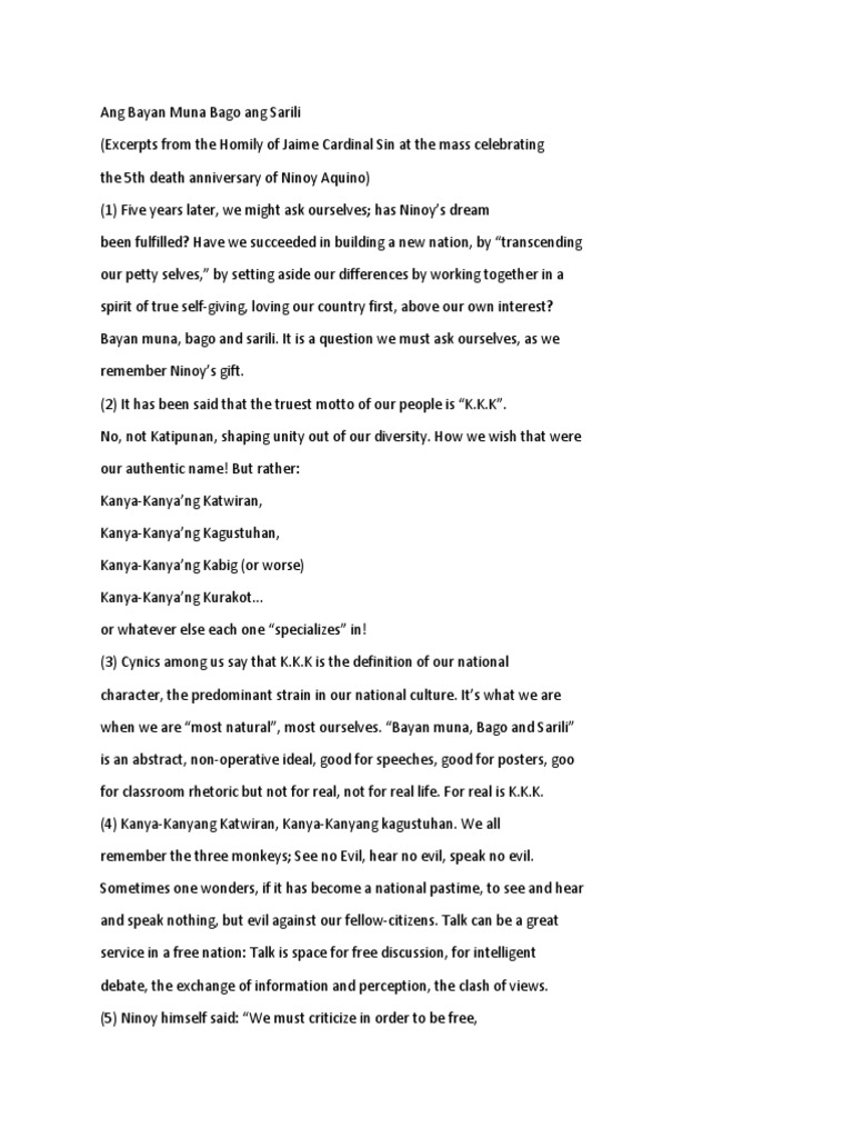 Conclusion of ang bayan muna bago ang sarili picture