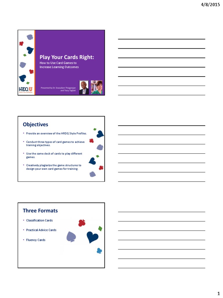 Play Your Cards Right Handouts 2015 PDF Neuroscience Cognition