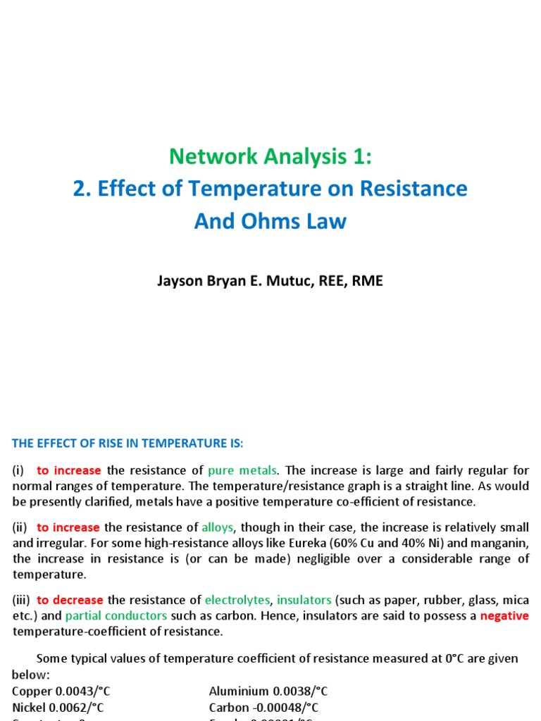 Temperature Effect On Conductors PDF Electrical Resistivity And