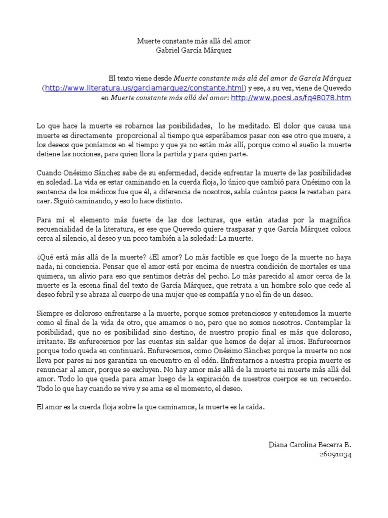 Muerte Constante Mas Alla Del Amor Gabriel Garcia Marquez Muerte