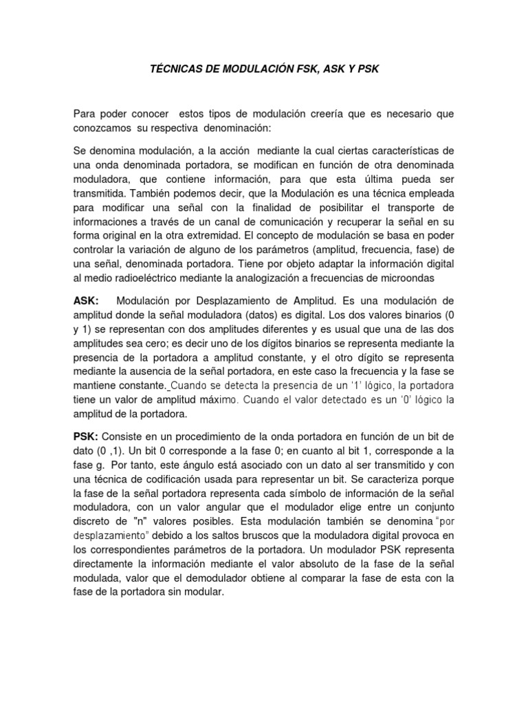Técnicas de Modulación: ASK, PSK y FSK | PDF | Modulación | Ingenieria ...