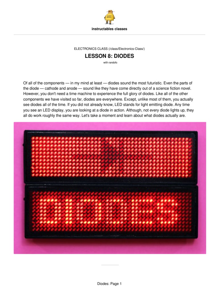 Lesson 8: Diodes: ELECTRONICS CLASS (/class/Electronics-Class/) | PDF ...