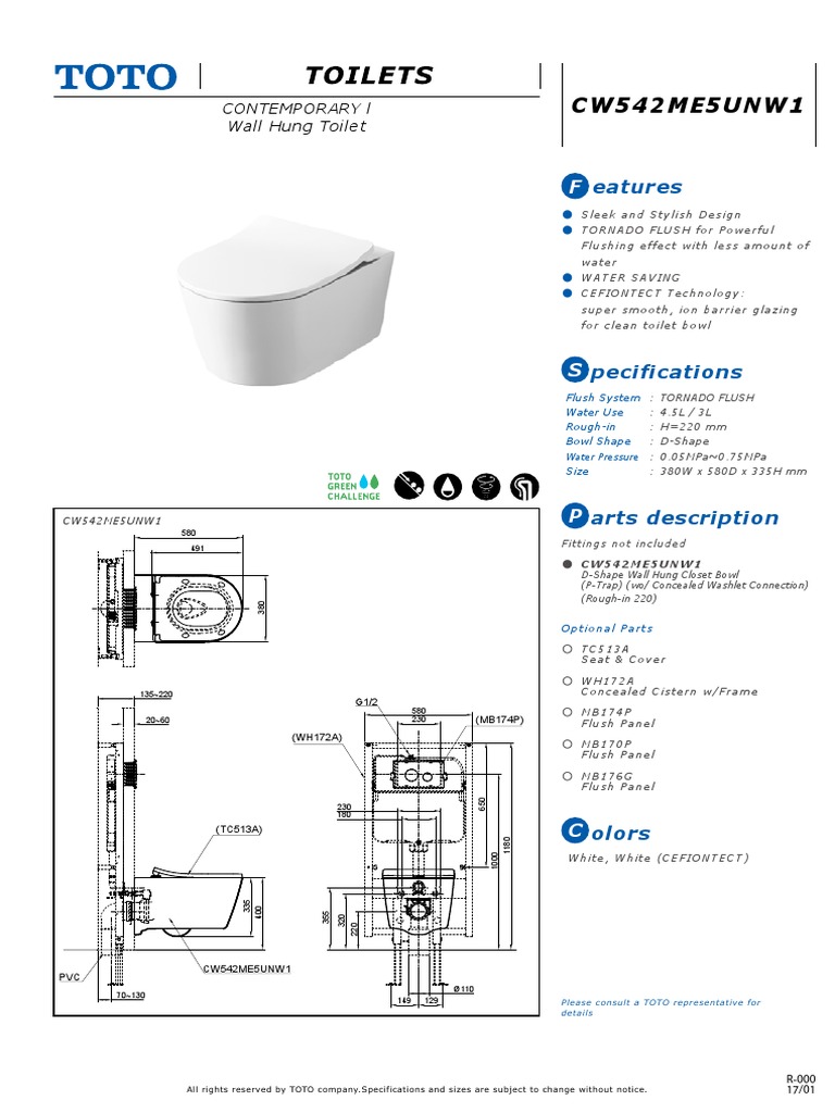 CW542ME5UNW1 Spec Sheet Toilet Home