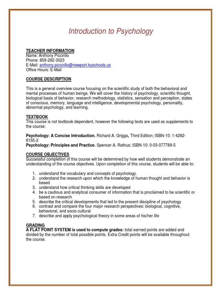 Introduction to Psychology Course Overview | PDF