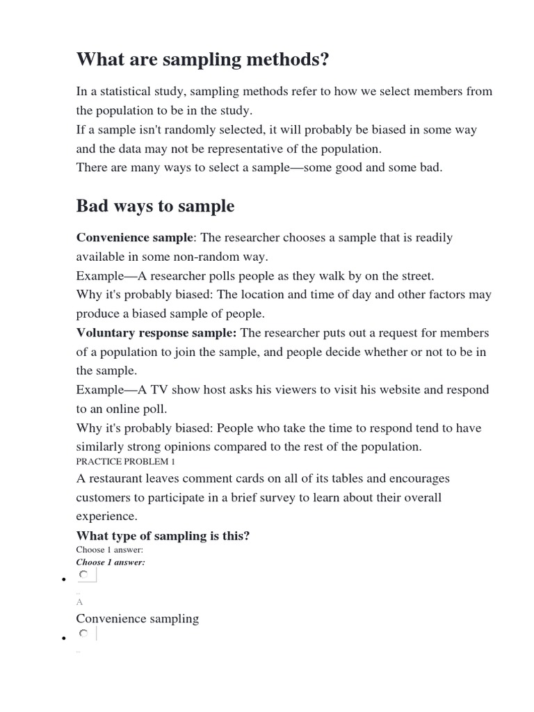 Types of Sampling Methods PDF Sampling (Statistics) Evaluation