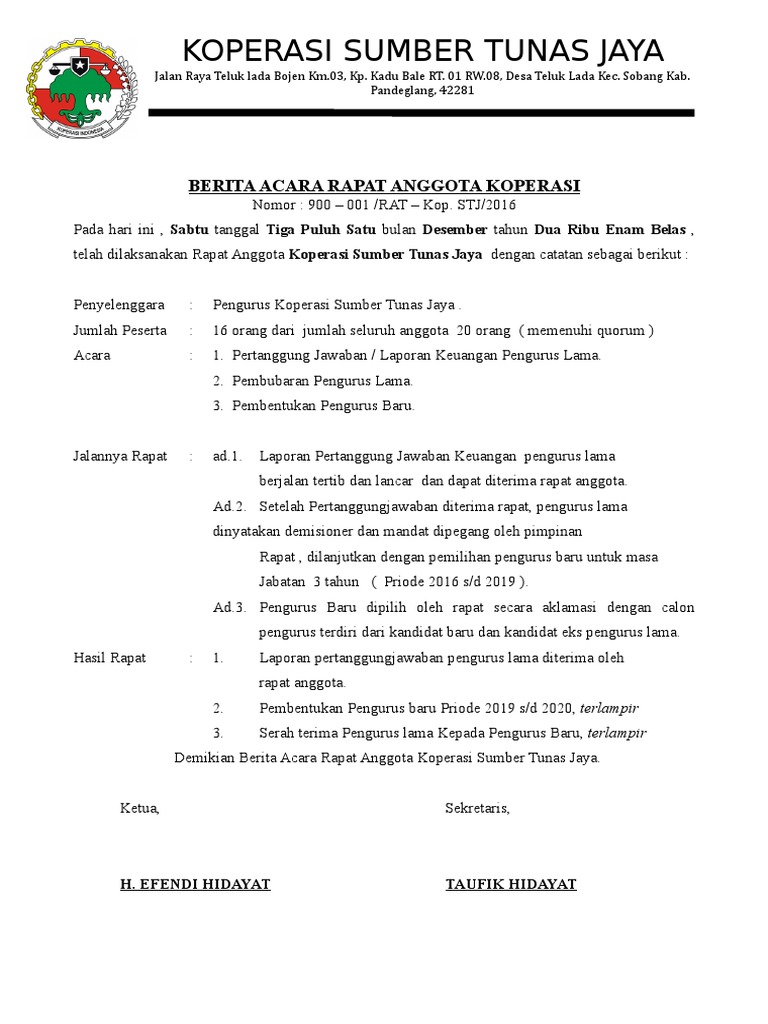 Contoh Berita Acara Rat