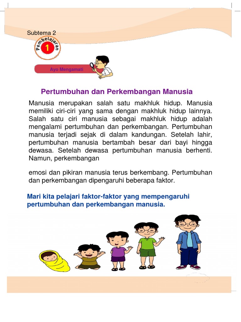 Subtema 2 Pertumbuhan Dan Perkembangan Manusia