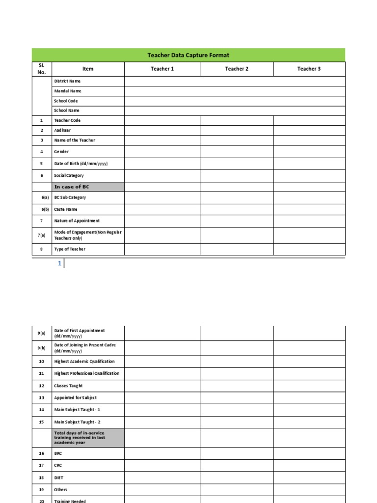 Teacher Data Capture Format Guide | PDF | Secondary Education | Primary ...