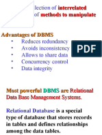 Is A Collection of Andasetof .: Dbms Interrelated Data Methods To Manipulate That Data Advantages of DBMS