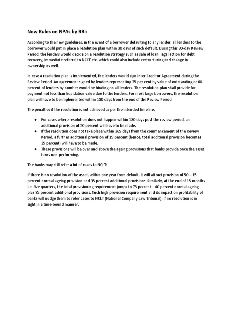 RBI's New NPA Resolution Guidelines | PDF | Business