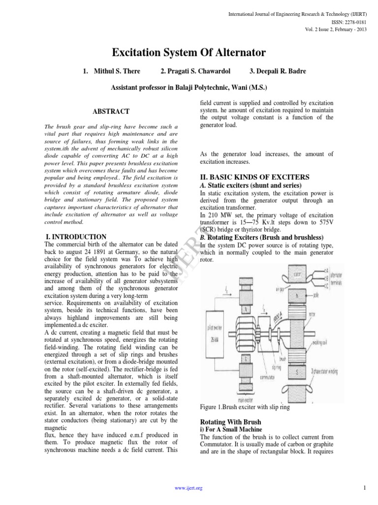 Excitation System of Alternator IJERTV2IS2515 PDF Electric Motor