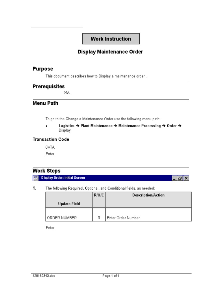 IW33- SAP Display PM Order