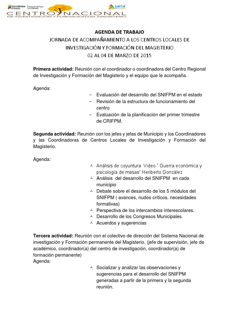 Agenda de Trabajo | PDF