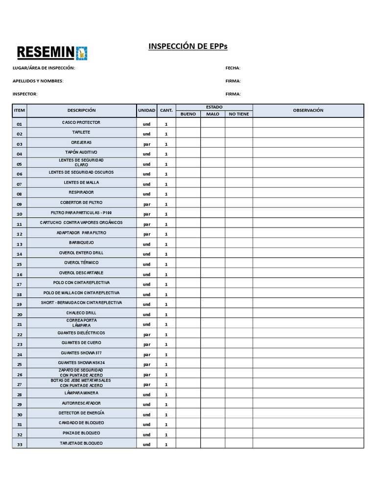 Formato de Inspección de EPPs | PDF