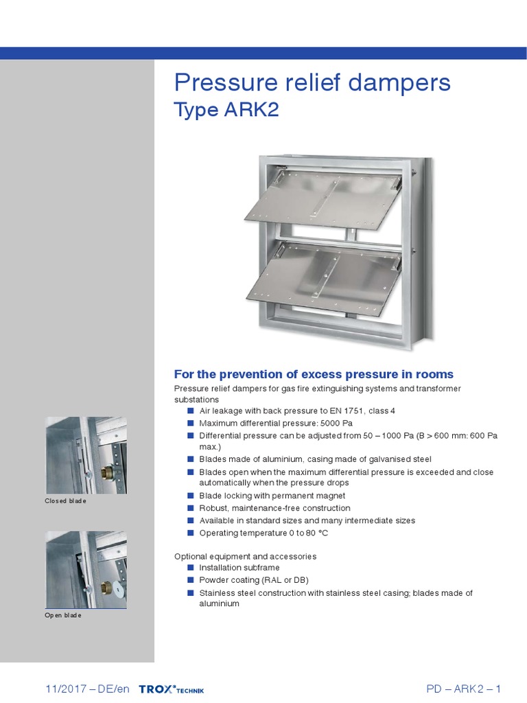 Pressure Relief Damper TROX PDF Duct (Flow) Bearing (Mechanical)