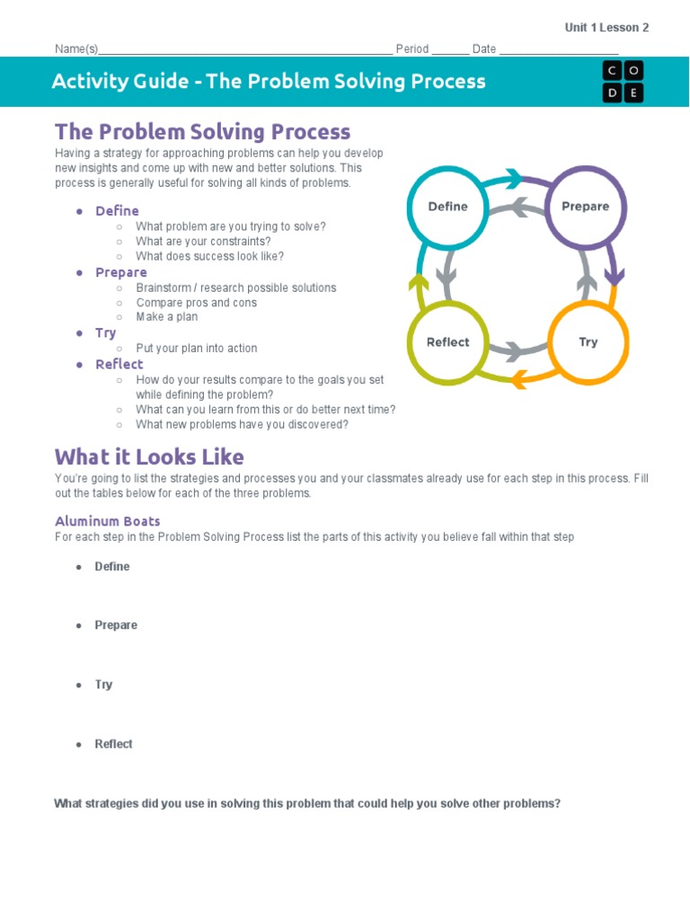U1l02 Activity Guide - The Problem Solving Process | PDF | Cognition ...