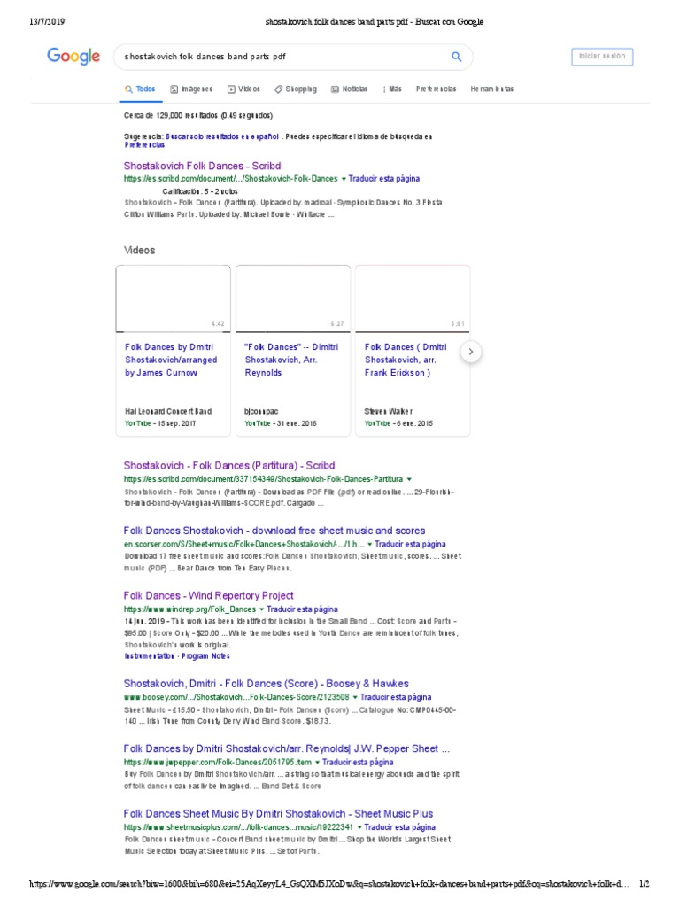 Shostakovich Folk Dances Band Parts PDF Buscar Con Google PDF