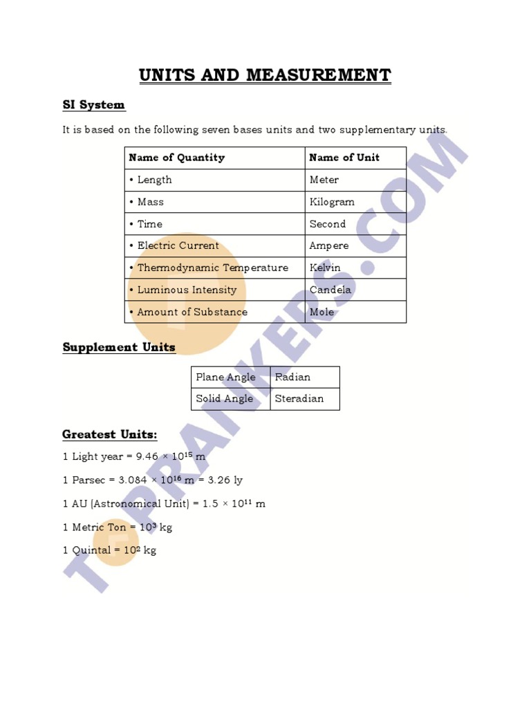 SI Units and Measurements Guide | PDF