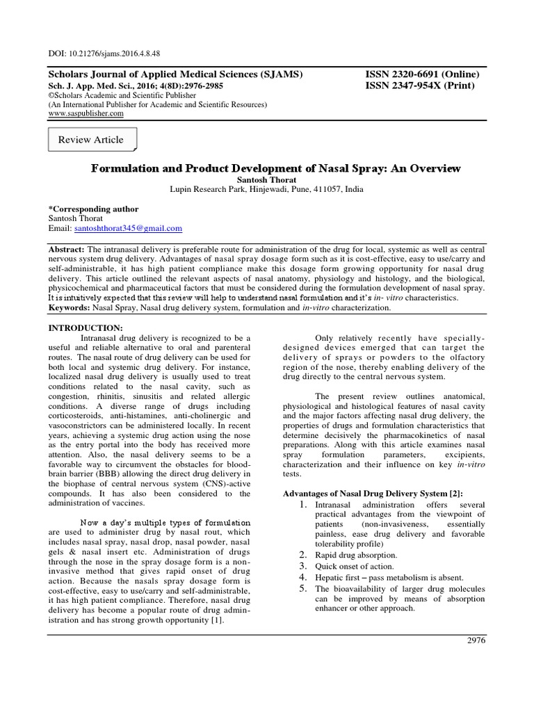 Nasal Formulation Pdf Pdf Human Nose Pharmaceutical Formulation