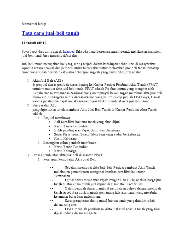 Tata Cara Jual Beli Tanah Pdf