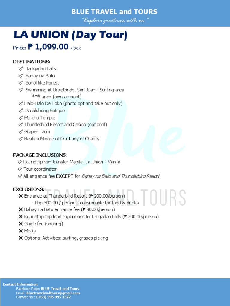 LA UNION (Day Tour) : "Explore Greatness With Us." | PDF | Business