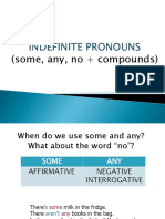 Indefinite Pronouns: (Some, Any, No + Compounds)