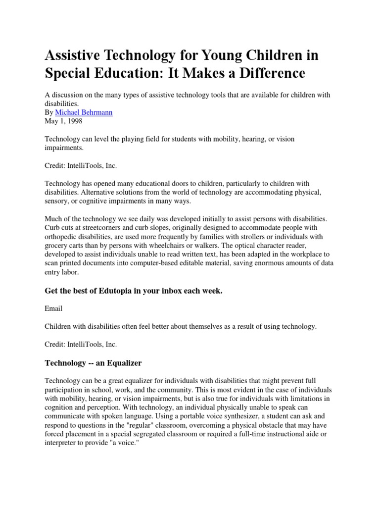 Assistive Technology For Young Children in Special Education | PDF ...