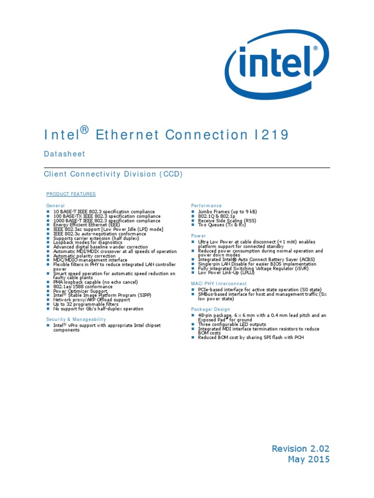 Ethernet Connection I219 Datasheet | PDF | Ethernet | Network Protocols