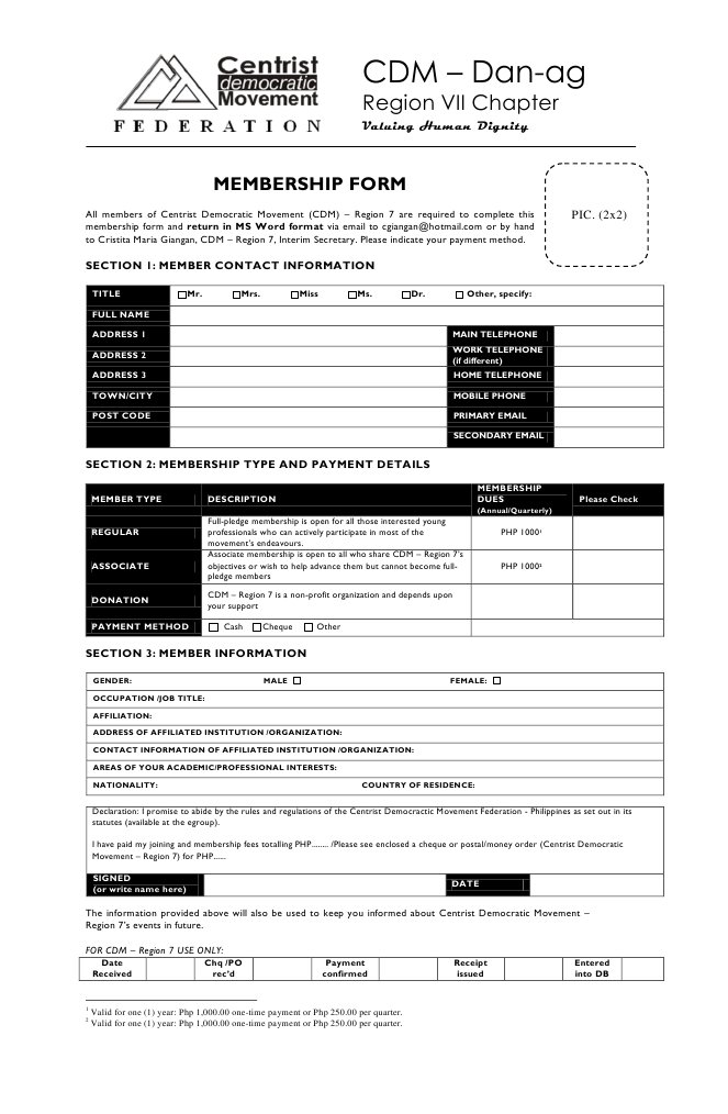 CDM Membership Form Draft2-1 | PDF | Cheque | Business