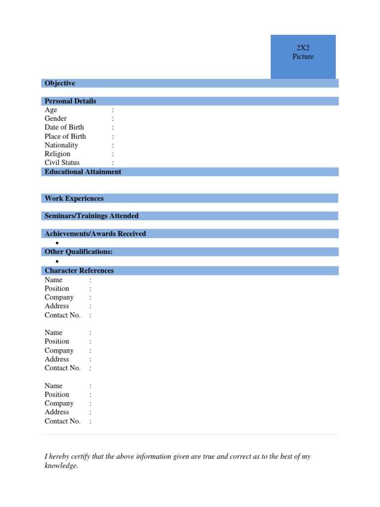 Personal Information and References Form | PDF