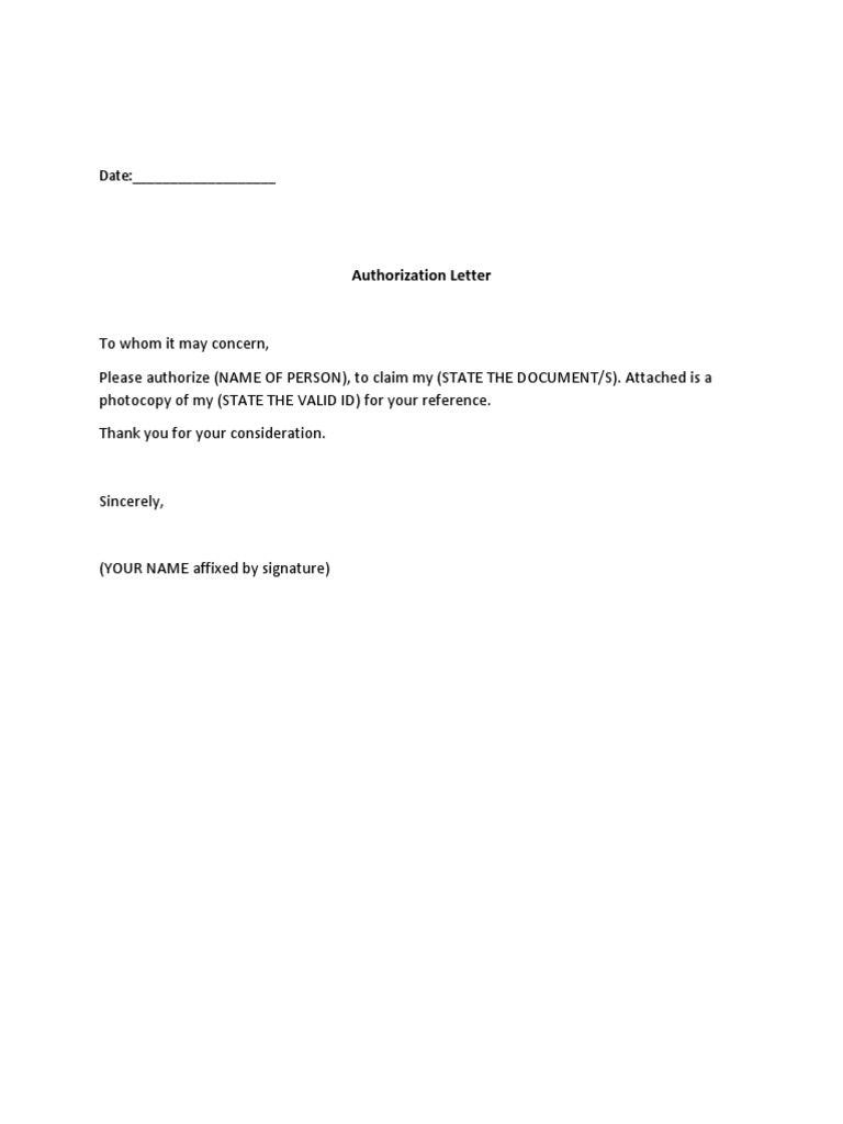 Sample Authorization Letter Template | PDF | Authentication ...