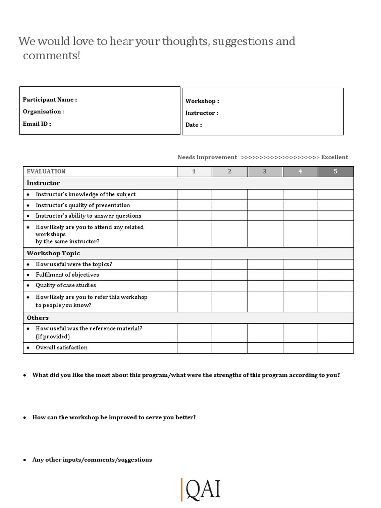 We Would Love To Hear Your Thoughts, Suggestions and Comments! | PDF