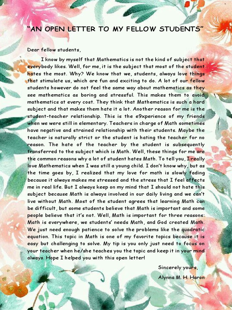 Open Letter on Math Challenges | PDF | Reason | Teaching Mathematics