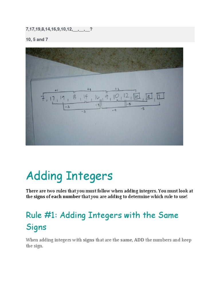 Rules for Adding, Subtracting, Multiplying and Dividing Integers | PDF ...