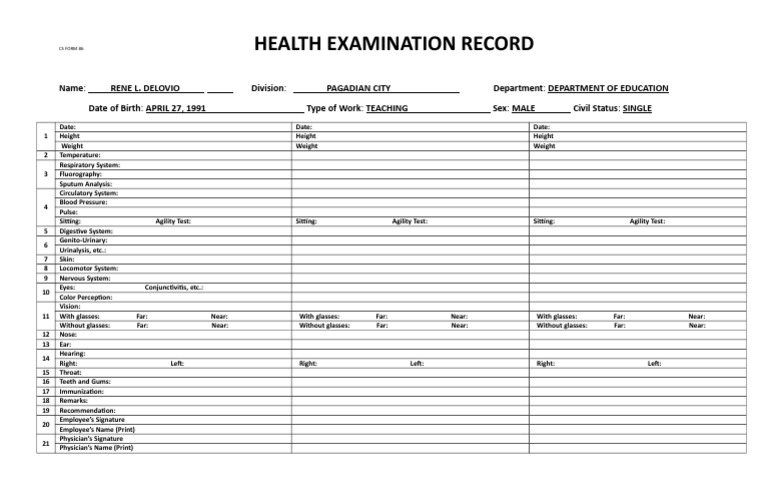 Cs Form 86 Health Examination Record PDF