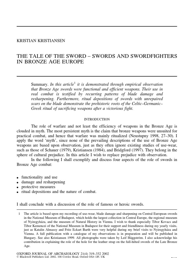 Bronze Age Swords: Combat and Rituals | PDF | Social Science | History