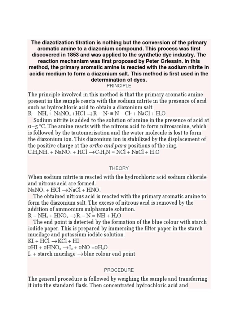What Is Diazotization Titration In Pharmaceutical Analysis