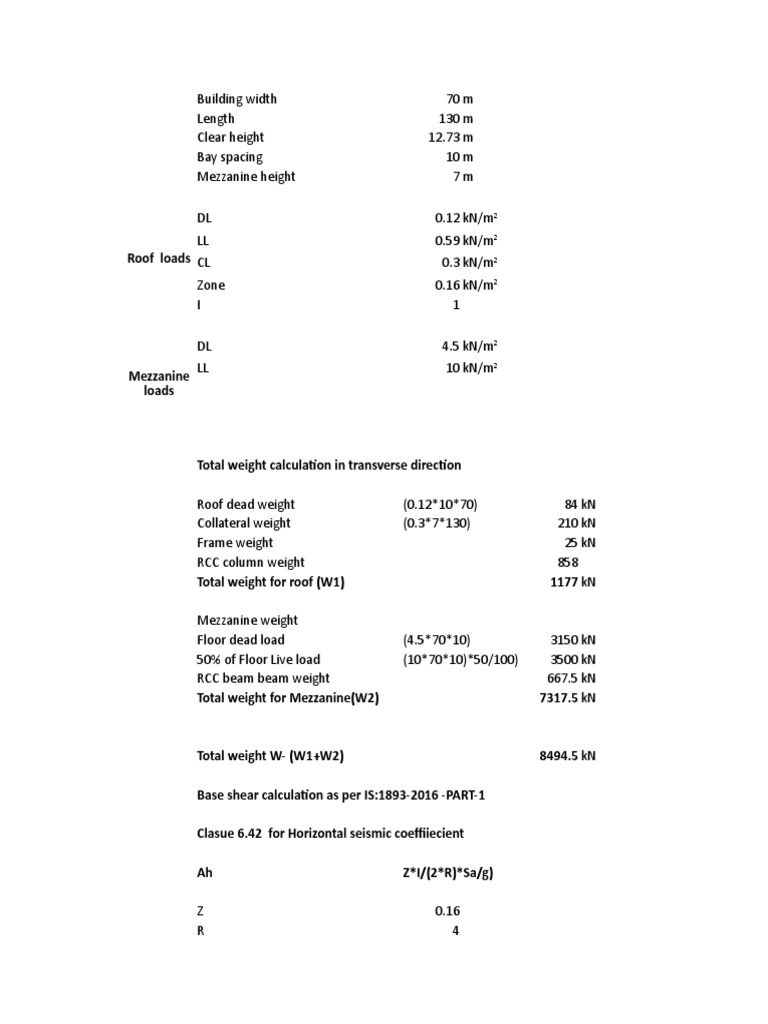 Seismic Load Calculation for Structure | PDF | Mechanics | Structural ...