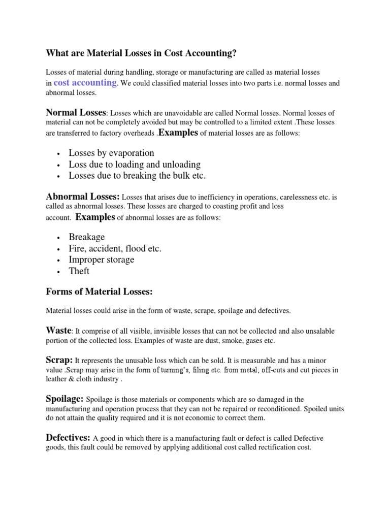 What Are Material Losses in Cost Accounting? | PDF | Scrap | Waste