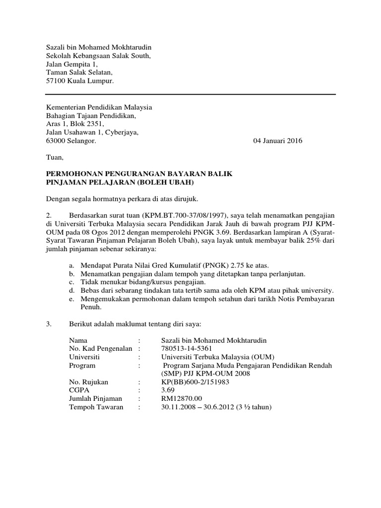 Contoh Surat Permohonan Pengurangan Belajar Oum Pdf