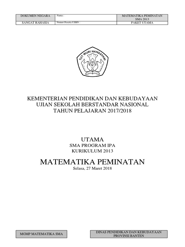 Soal Usbn Matematika Wajib Sma 2019 Guru Galeri