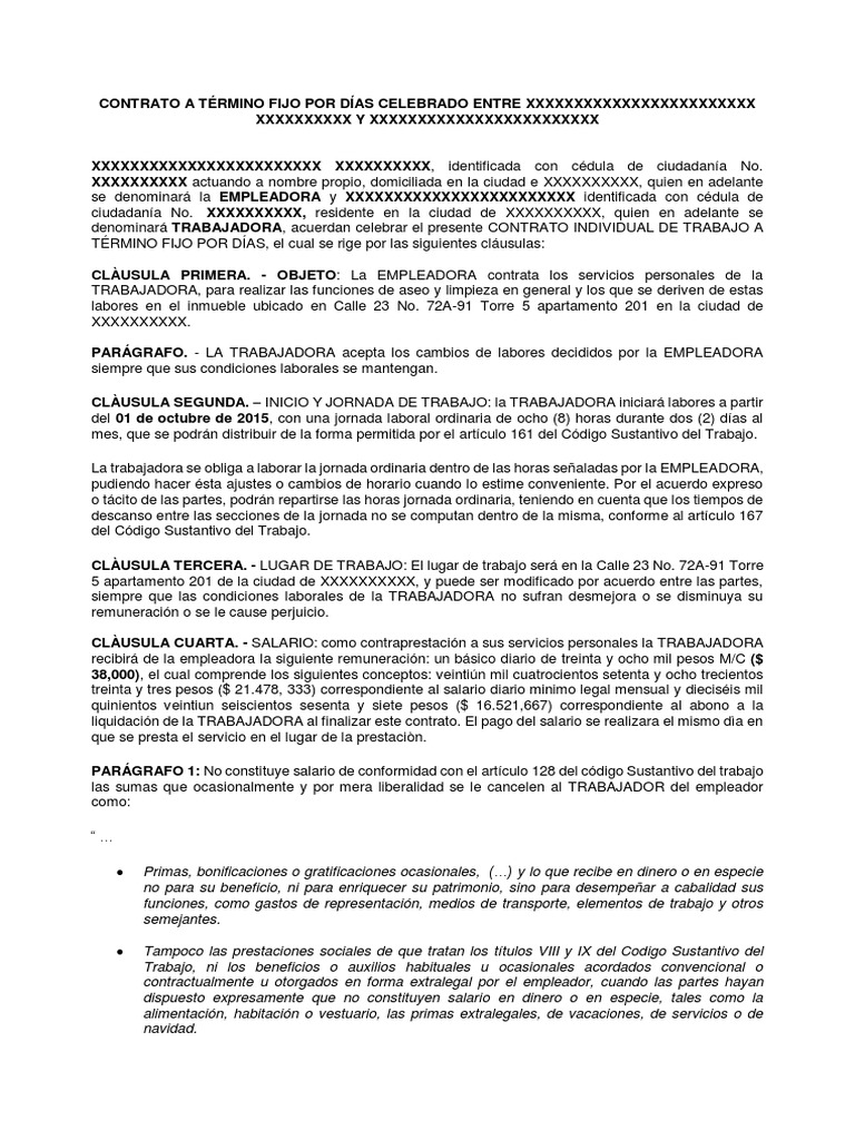 Modelo de Contrato de Trabajo Por Dias.D.O | PDF | Tiempo de trabajo ...