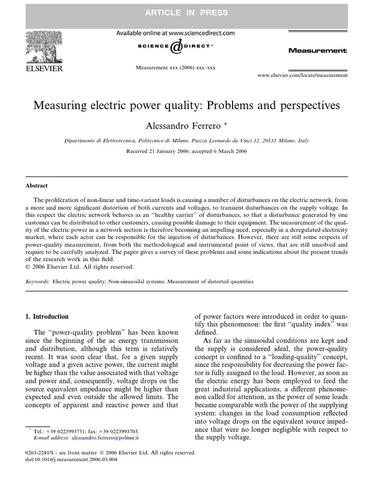 Measuring Electric Power Quality Problems and Perspectives PDF | PDF ...