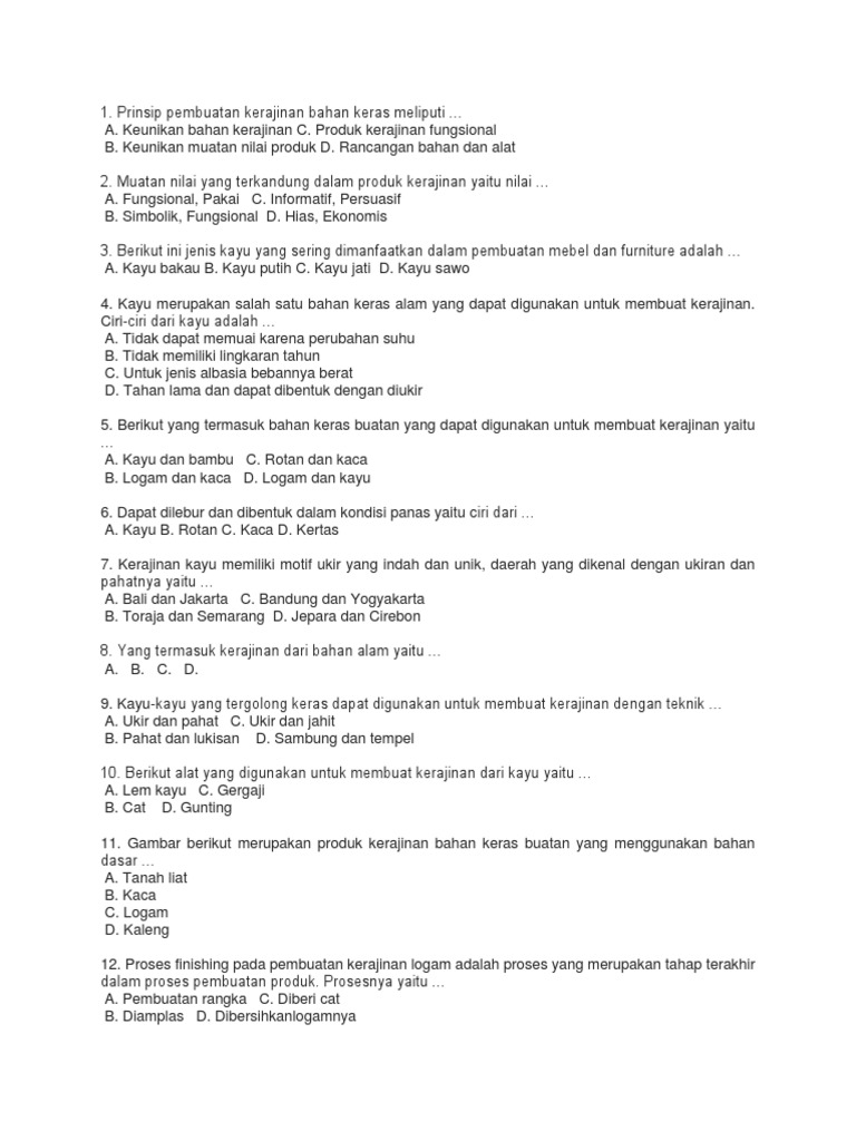Soal Prakarya Semester 1 Docx
