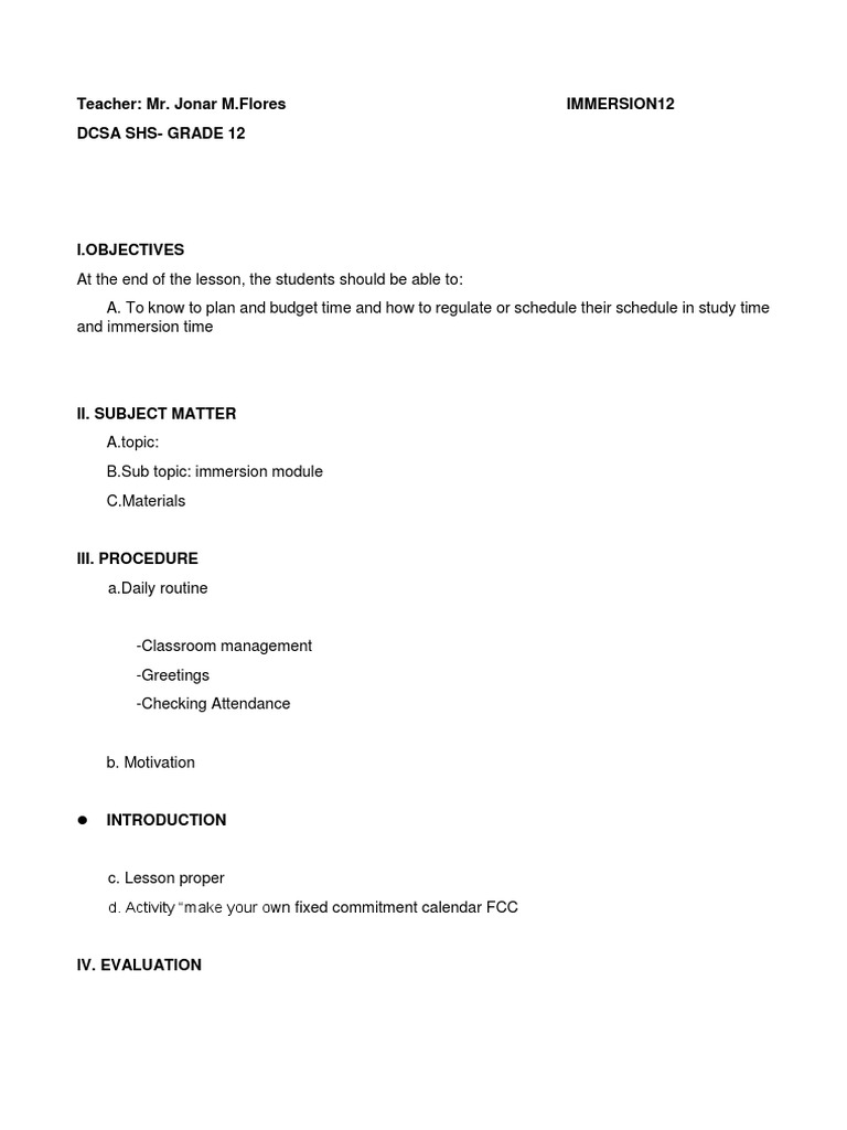 Fixed Commitment Calendar Pdf