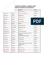 American Consulate General, Chennai, India List of Official Holidays For Year 2018